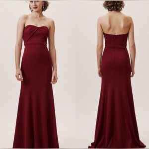 BHLDN Burgundy Strapless Mermaid Watters Delilah Dress Gown Wine Red